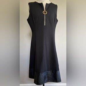 DKNY Women's Professional Black Zipper Neck Dress Knit L/XL Fit and Flare